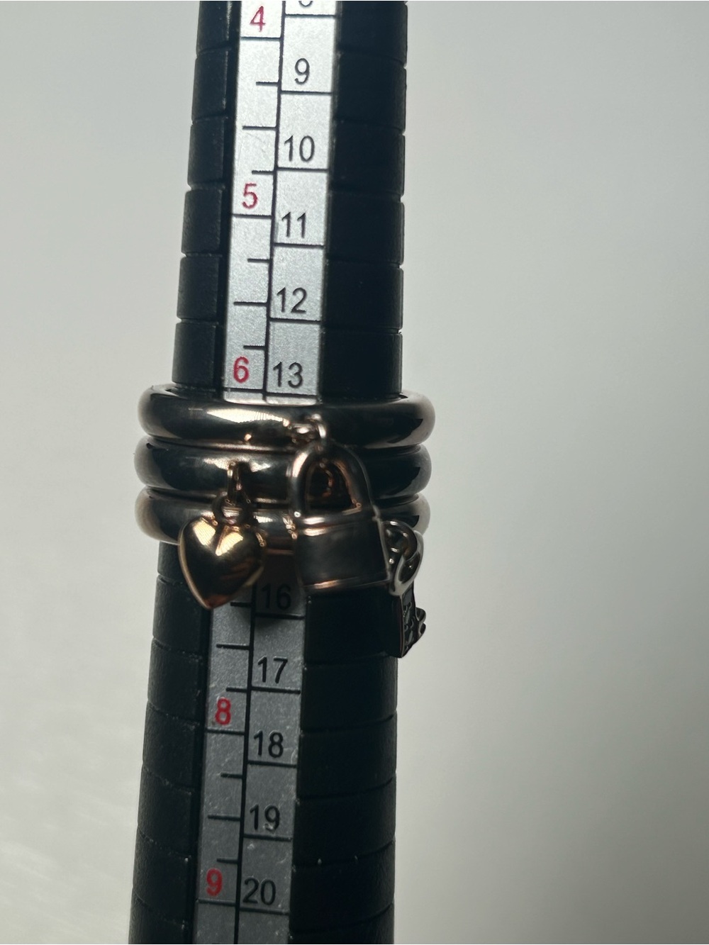 Ring Set Dangling Charm 3 Piece Size 7 Heart Lock Key Style Finger Jewelry 925 - Picture 7 of 7